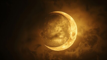 Wall Mural - eclipse: a photo of a partial solar eclipse, showing the moon partially covering the sun