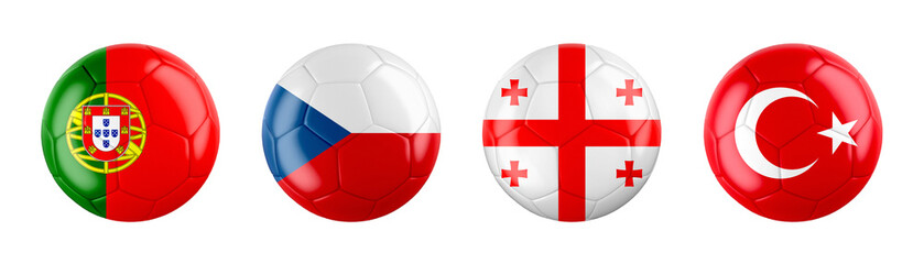 Wall Mural - Euro 2024 Germany GROUP F teams ball flags. Transparent background. 3d illustration .	