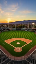 B'Baseball Field With Sunset And Mountains In Background'