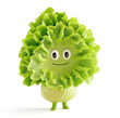 Lettuce character with a content smile and wavy green leaves on a white background
