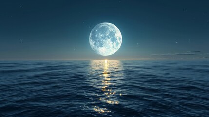 Wall Mural - moon: a peaceful illustration of the moon rising over a calm ocean
