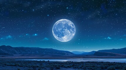 Wall Mural - moon: a serene illustration of the full moon shining brightly in a starry sky
