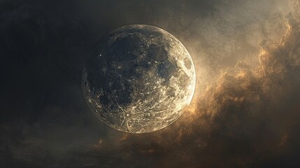 Wall Mural - moon: an ethereal illustration of the moon partially hidden behind a veil of thin clouds