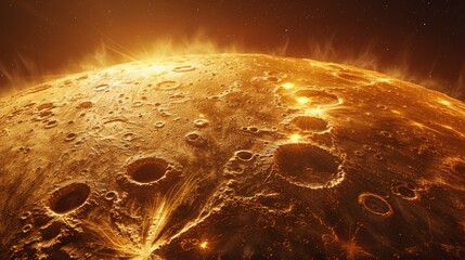 Wall Mural - planet: a 3d visualization of mercury, showcasing its cratered surface and proximity to the sun