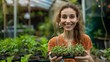 Smiling Woman with Young Plants