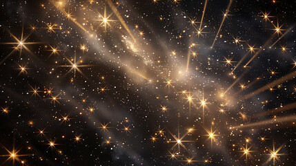 Poster - a celestial scene against a midnight black background, where spotlights mimic the twinkling stars of the night sky. Each spotlight creates its constellation of light, adding depth and dimension to
