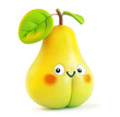 Blushing anthropomorphic pear with a cheerful face isolated on white