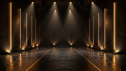 Poster - A dark stage with lights shining on it