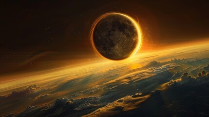 Wall Mural - solar system: an illustration of a solar eclipse, showing the moon passing between the sun and the e