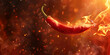Red hot chili pepper in fire flame.