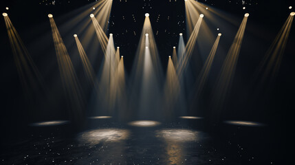 Poster - A dark stage with lights shining on it