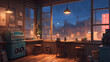 © R K LAB - interior of room lofi image, cafe 2d cartoon room