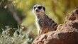 Amusing snapshot of a meerkat on sentry duty, caught with a surprised expression, perhaps spotting a bug intruder.