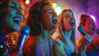 © Лариса Лазебная - Friends having a karaoke night, singing their hearts out and cheering each other on. Happiness, love, respect for each other, harmony