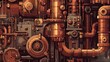 Intricate Steampunk Machinery Backdrop with Aged Copper and Bronze Gears Pipes and Gauges