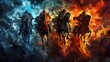 dynamic illustration of the four horsemen of the apocalypse in vivid colors and dramatic style