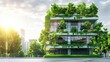 ecofriendly office building with trees reducing carbon dioxide sustainable green environment concept