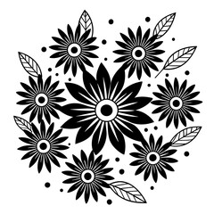 Wall Mural - black and white floral background