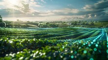 Green Hills Of Tea Plantation Smart Farm Under Sunset