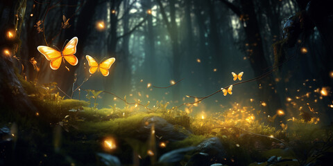 Wall Mural - glowing butterfly forest