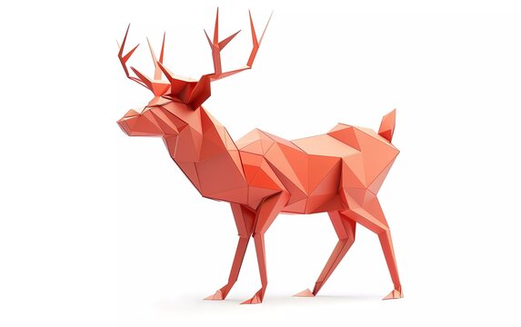 Paper Origami deer in flat style isolated on white. The art of paper folding