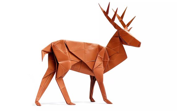 Paper Origami deer in flat style isolated on white. The art of paper folding