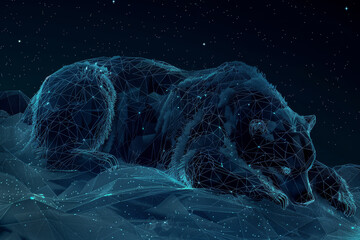Poster - A bear is laying on a bed of ice, surrounded by stars