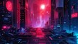 Vibrant Cityscape Nightscape with Futuristic Neon Skyscrapers and Glowing Infrastructure