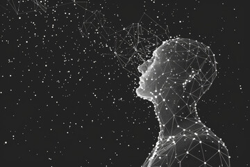 Poster - a man's face is shown in a black background with a lot of dots