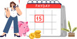 © Valery - Payday mark on woman personal calendar reminding to defrayal taxes or make loan payment. Girl sees inscription payday and feels tension due to lack of money to pay off mortgage debt or credit