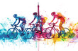 Colorful watercolor paint of cyclist athlete on race bike by eiffel tower