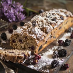 Wall Mural - a loaf of bread with berries on a wooden board