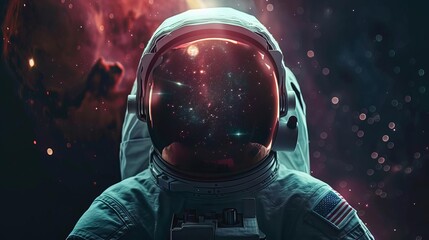 Wall Mural - astronaut reflecting stars galaxy and nebula in helmet outer space exploration concept digital art