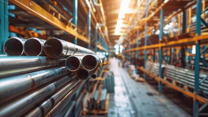 Wall Mural - Steel pipes in an industrial warehouse.