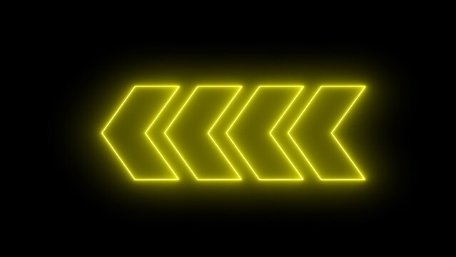 yellow color neon arrows on a black background. neon light left arrows. Set of glowing neon arrows. Night bright advertising.