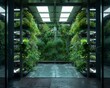 an underground network of indoor vertical farms, cultivating a hidden oasis of greenery amidst the concrete jungle