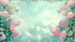 Ethereal sky with fluffy clouds framed by vibrant summer flowers