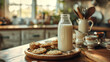 Traditional milk bottle with cookies on a kitchen table