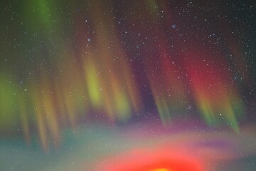 Sticker - red green aurora borealis. night starry sky and colorful polar lights.