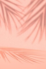 Wall Mural - Shadows of palm leaves on pink wall. Studio room with light and shadow of tropical leaf on pink pastel floor. Concept for organic cosmetic product presentation. Vertical creative summer mock-up