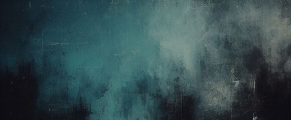 Dark turquoise art background. Large brush strokes. Acrylic paint in aquamarine or celadon colors. Abstract painting. Textured surface template for banner, poster. Narrow horizontal illustration	