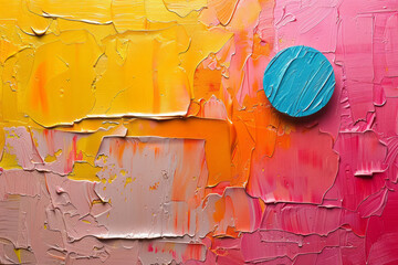 Poster - A square canvas painted entirely in a vibrant hue, with a small, contrasting colored circle in one c