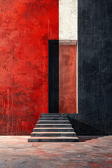 Poster - An oversized canvas where a thin, red vertical stripe divides the space asymmetrically, challenging