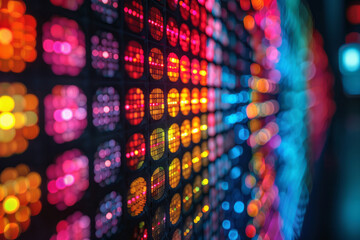 Poster - a digital tapestry where traditional textile patterns are recreated with a grid of multicolored leds