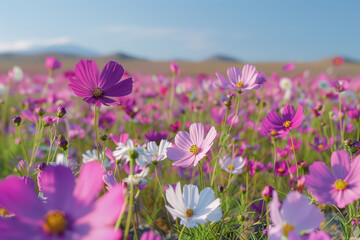 Aufkleber - A field of flowers that creates a natural gradient, starting with deep violet at one end and fading