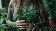 TATTOOED WOMAN with her cannabis cultivation at home