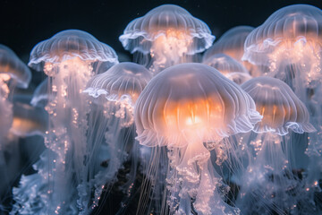 Aufkleber - A light installation that mimics the bioluminescence of deep-sea creatures, with abstract forms that