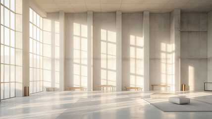 Canvas Print - A large, empty room with a lot of windows and a white wall