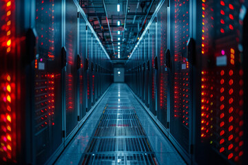 Poster - A photograph of a data center with servers processing vast amounts of financial data from exchanges