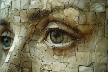 Aufkleber - A pixel mosaic that gradually reveals a hidden portrait as the viewer steps back, showing how perspe